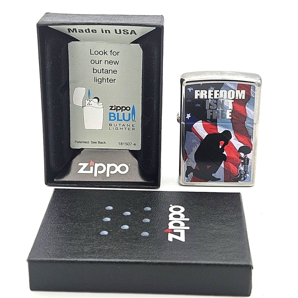 Zippo Freedom Isn't Free 28336 High Polish Chrome Lighter Unfired American Flag